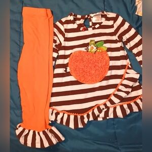 Kids Pumpkin Striped Outfit Set
